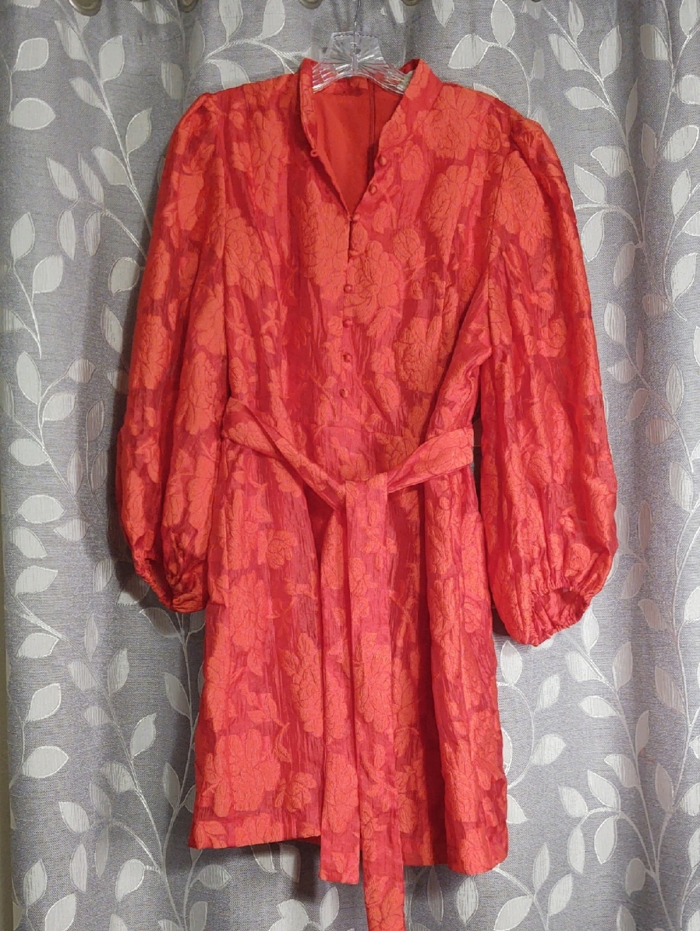 JADE Red Textured Floral Dress with Belt size XL